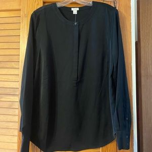 NWT J. Crew Black Long Sleeve Crew Neck Button Front Shirt Blouse